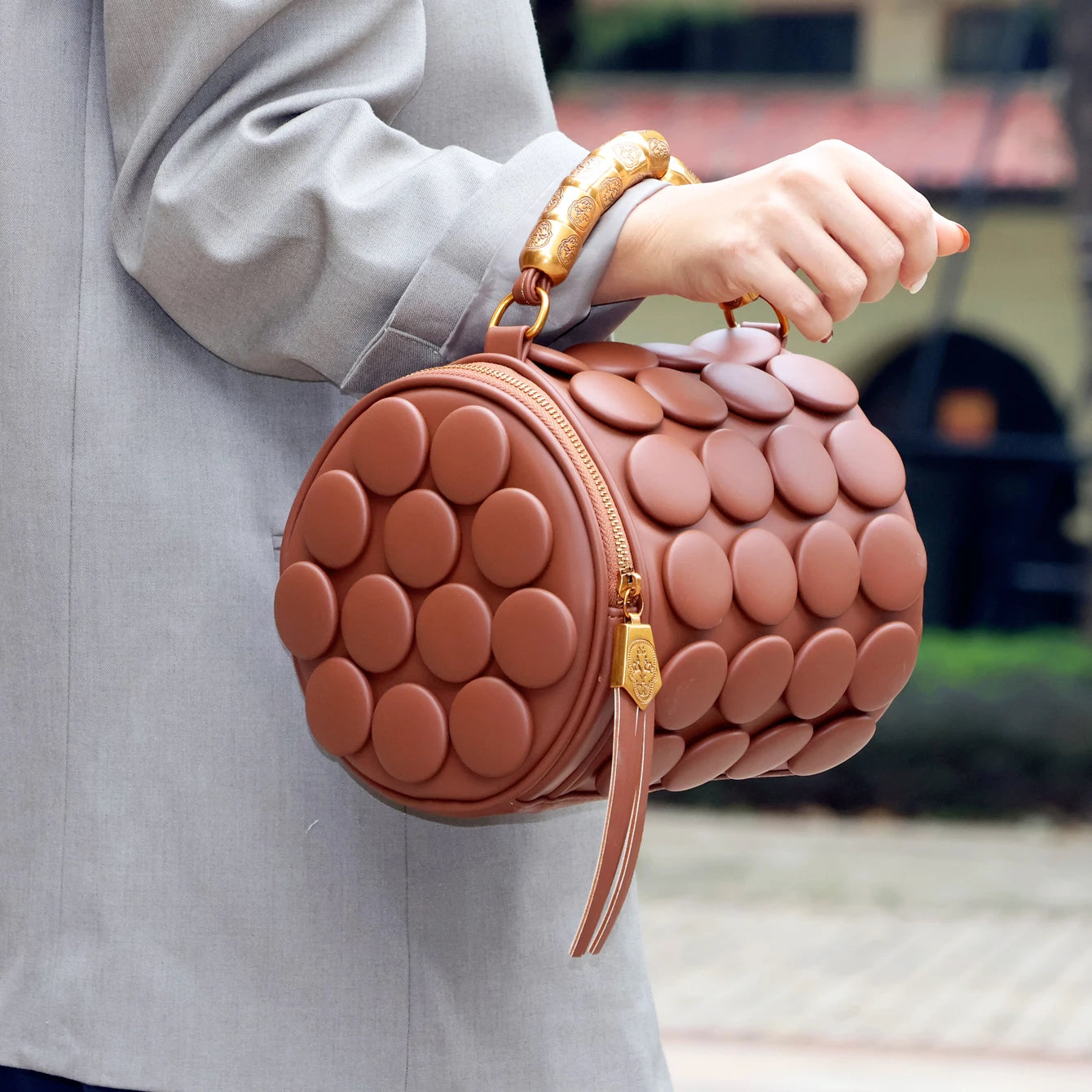 Designer Leather Bucket Shoulder Tote Bag
