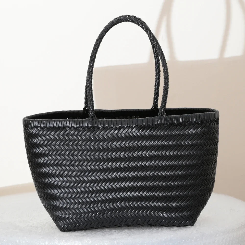 Genuine Leather Woven Tote Bag