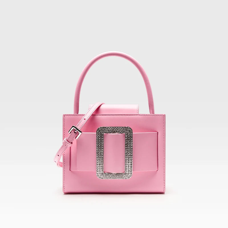 Pink Leather Boxy Handbag