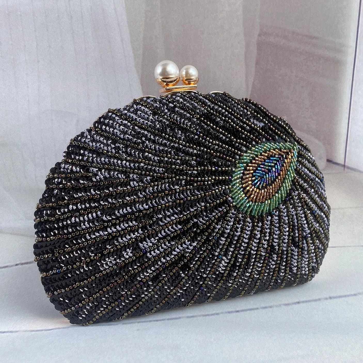 Retro Chinese Style Heavy Craft Beaded Embroidery Bag Evening