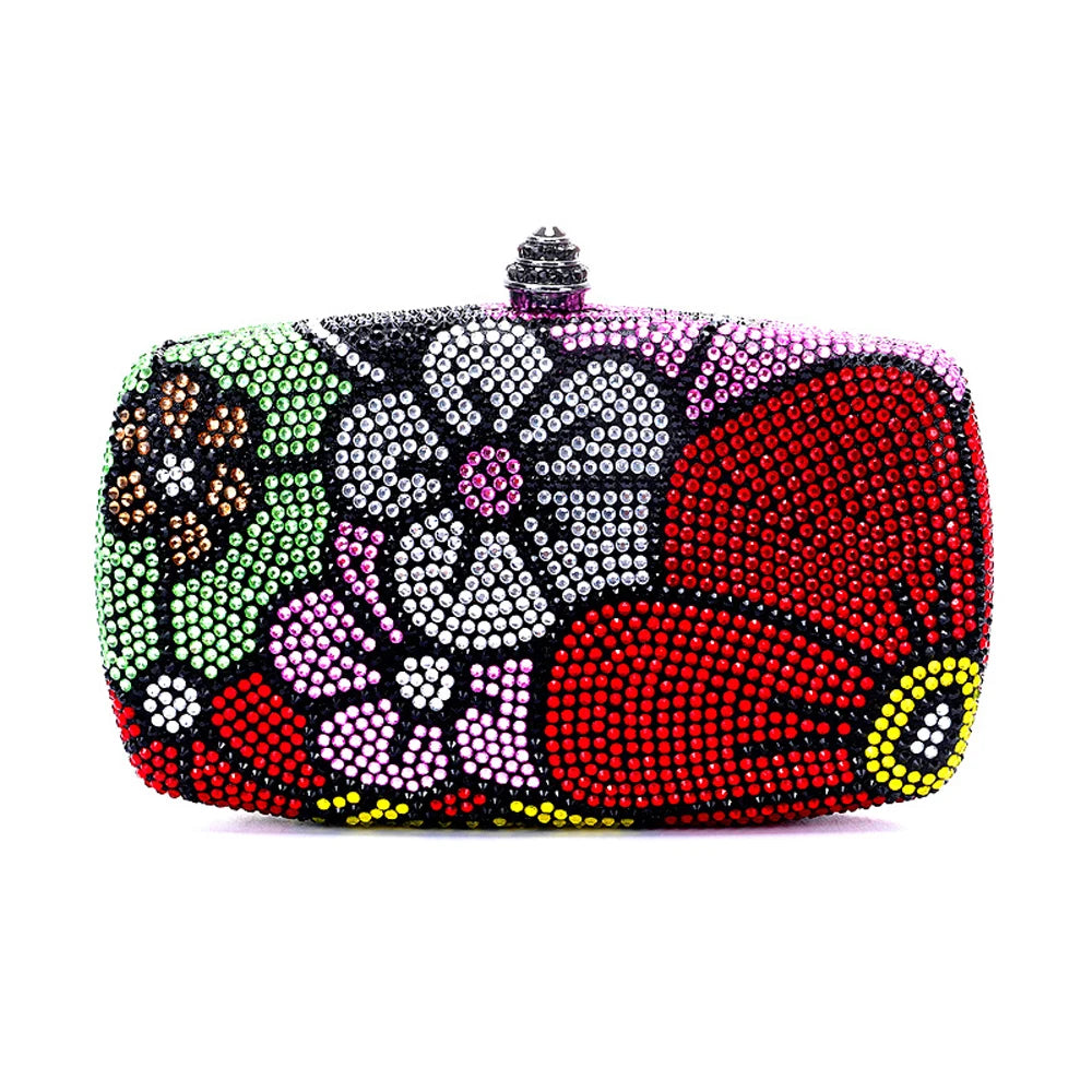 Floral Rhinestone Evening Clutch Bag