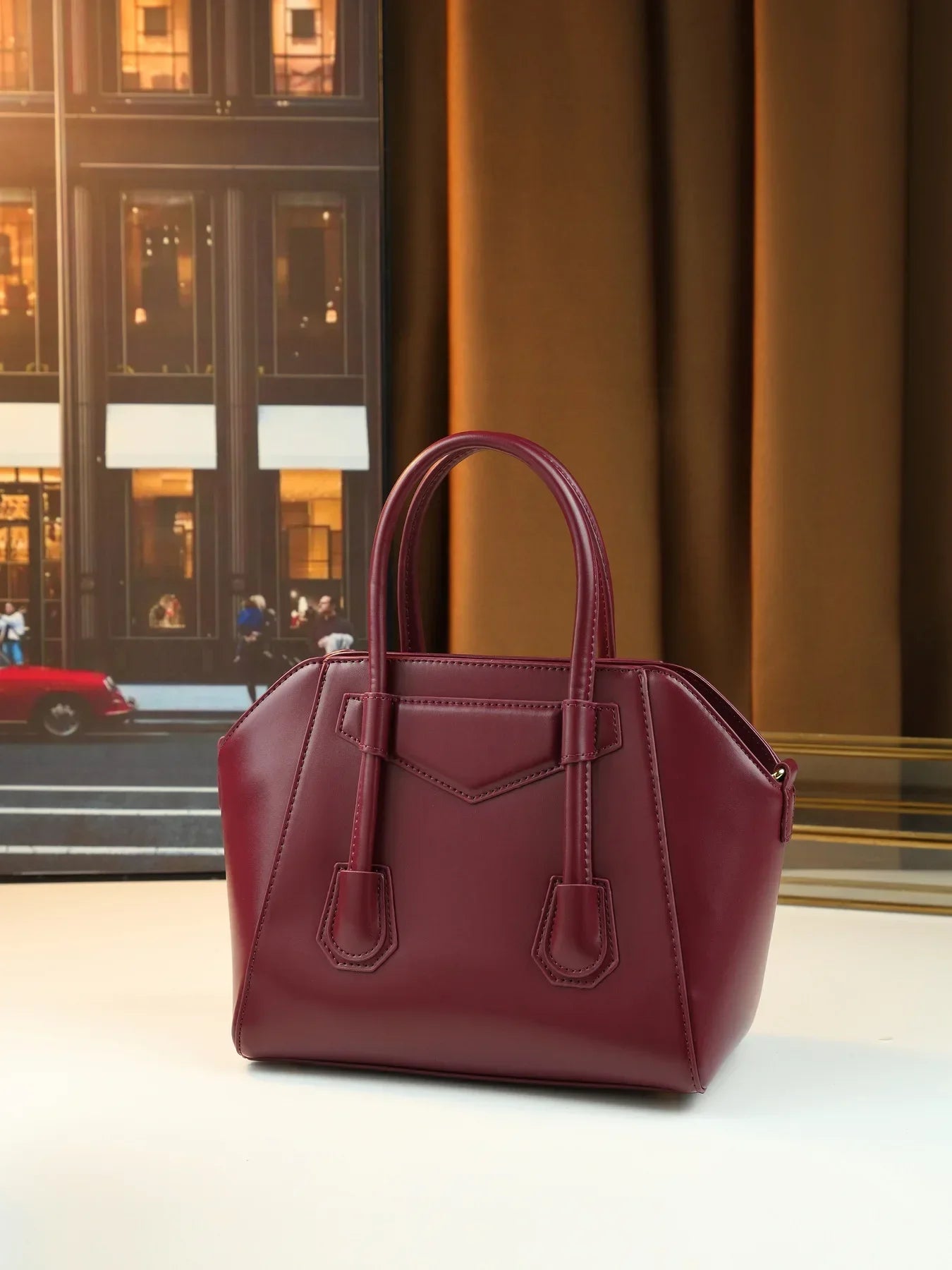 Classic Leather Crossbody Tote Bag