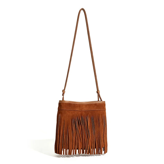 Suede Fringe Bucket Bag