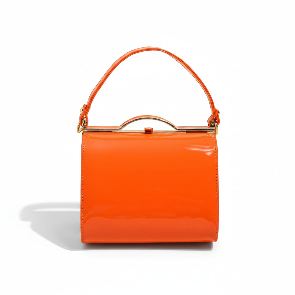 Highlight Cute Simple Patent Leather Pearlescent Leather Handheld Hard Shell Clip Dinner Bag