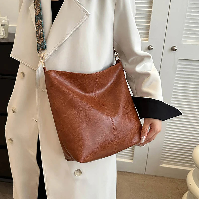 Wide Geometric Strap Shoulder Bag Large Capacity Crossbody Bags,Retro