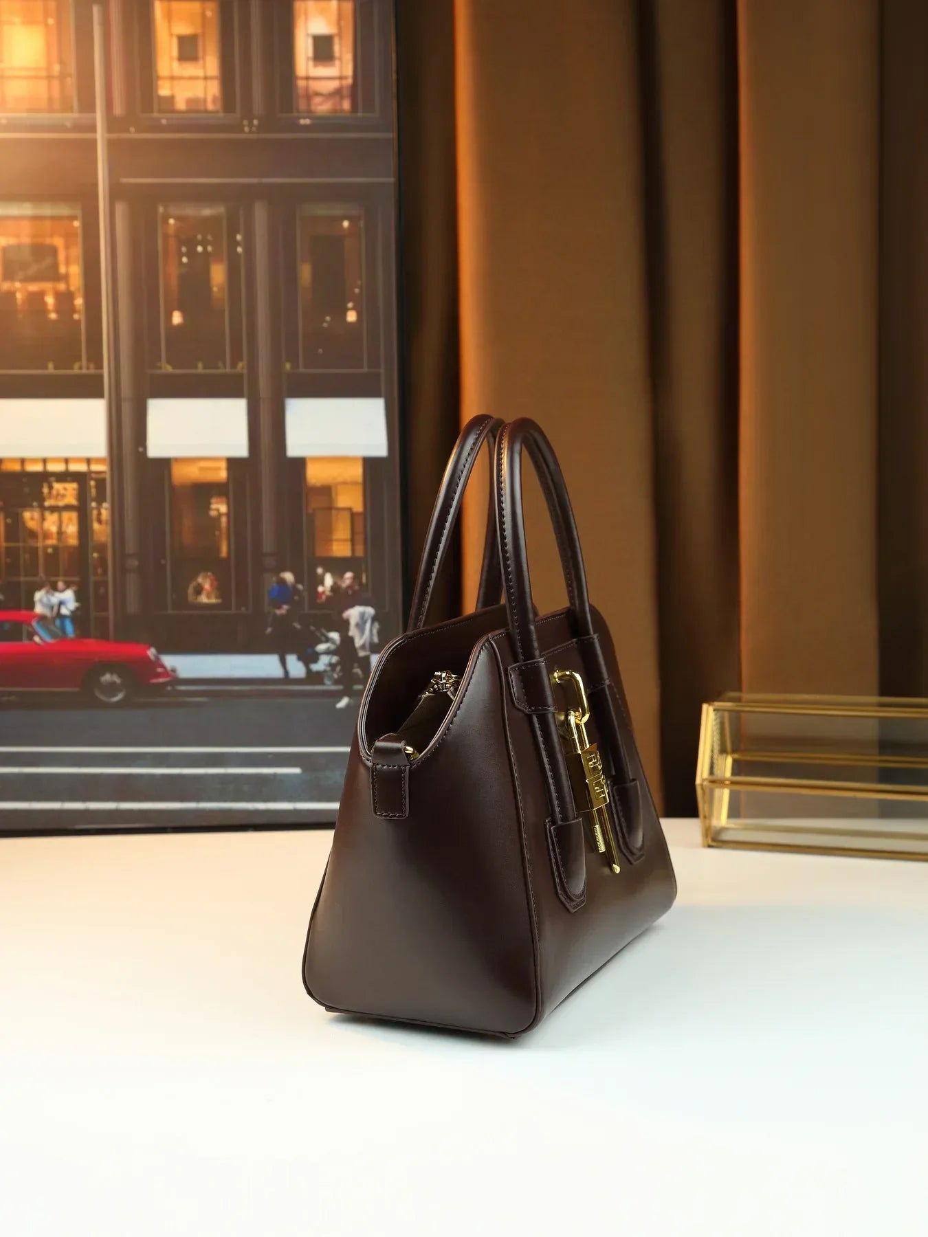 Classic Leather Crossbody Tote Bag