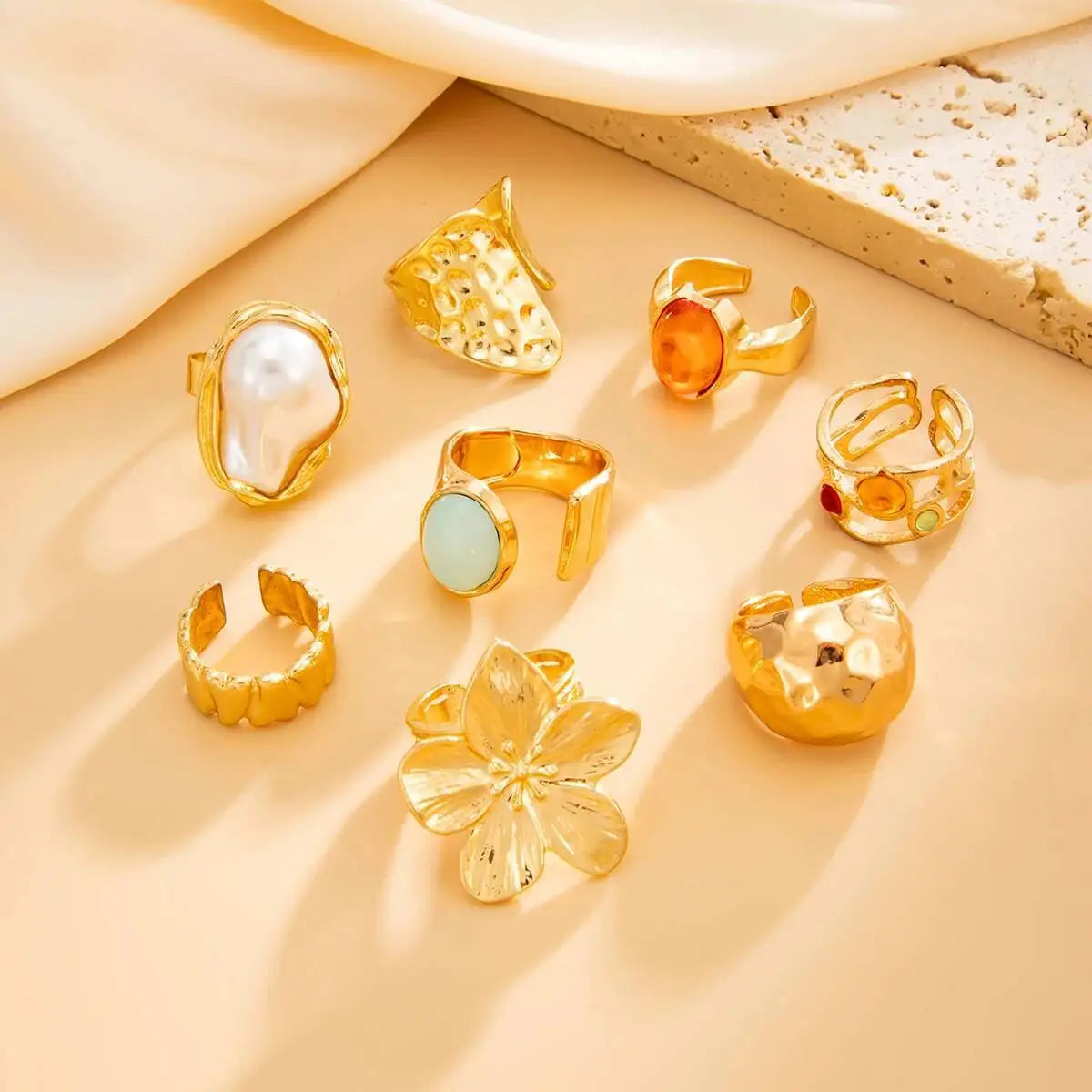 Pearl Flower Ring Set