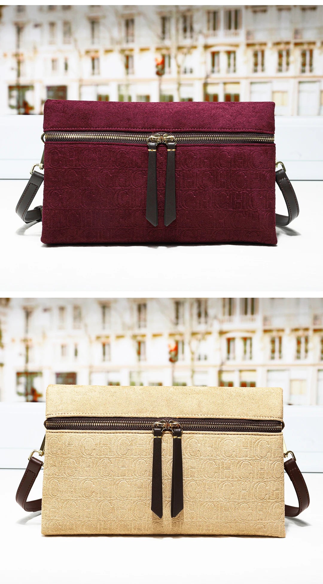 Suede Shoulder Bag Embossed Crossbody Clutch Luxury Designer Handbag