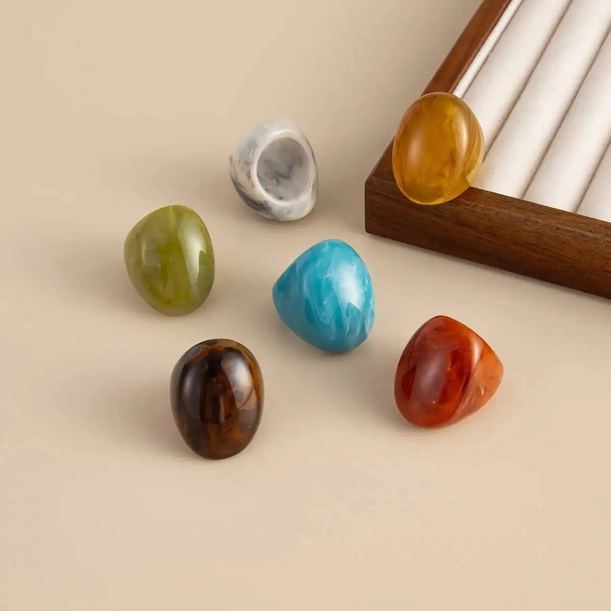 6 Styles Boho Geometric Big Resin Ring