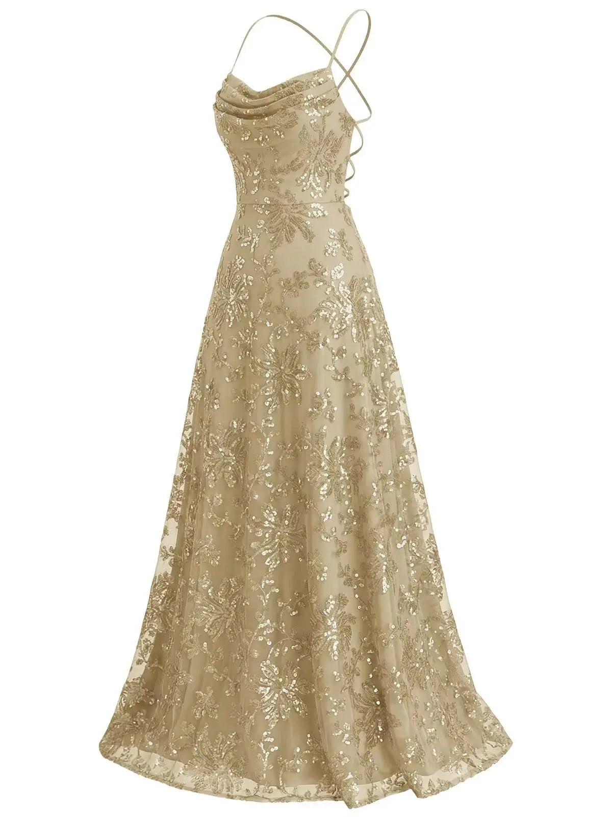 Lace Sequin Backless Spaghetti Strap Long Prom Dresses Women 2026 Sparkly Pleated A Line Formal Evening Ball Gown Party Dresses