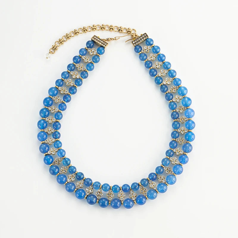 Vintage Blue Glass Double-Layer Choker Necklace