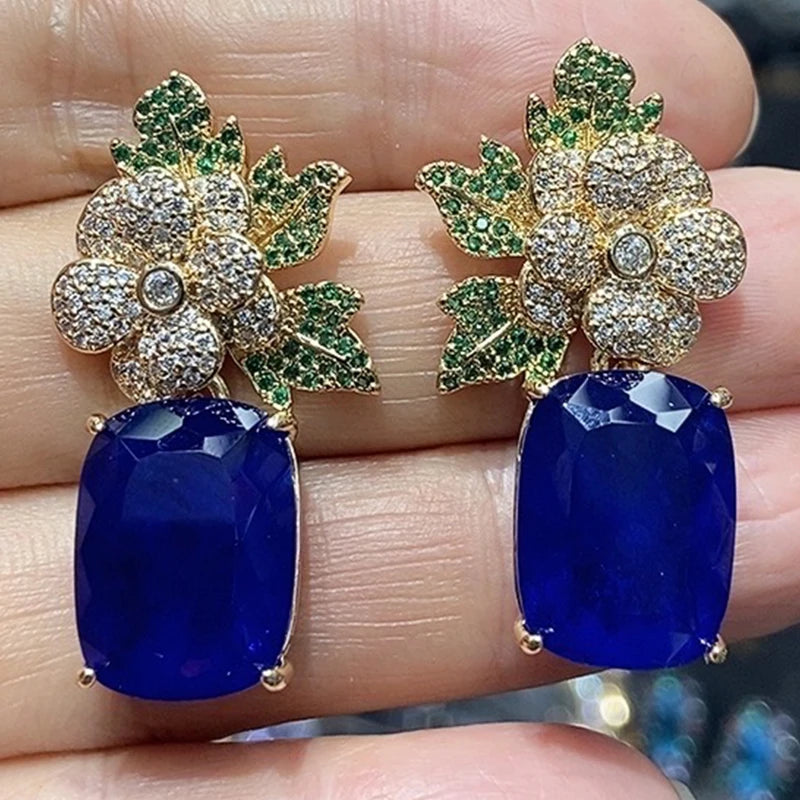 Colorful Purple Green Dangle Earrings for Women Luxury Jewelry Wedding Evening Party Big Drop Earrings Elegant Female Gift