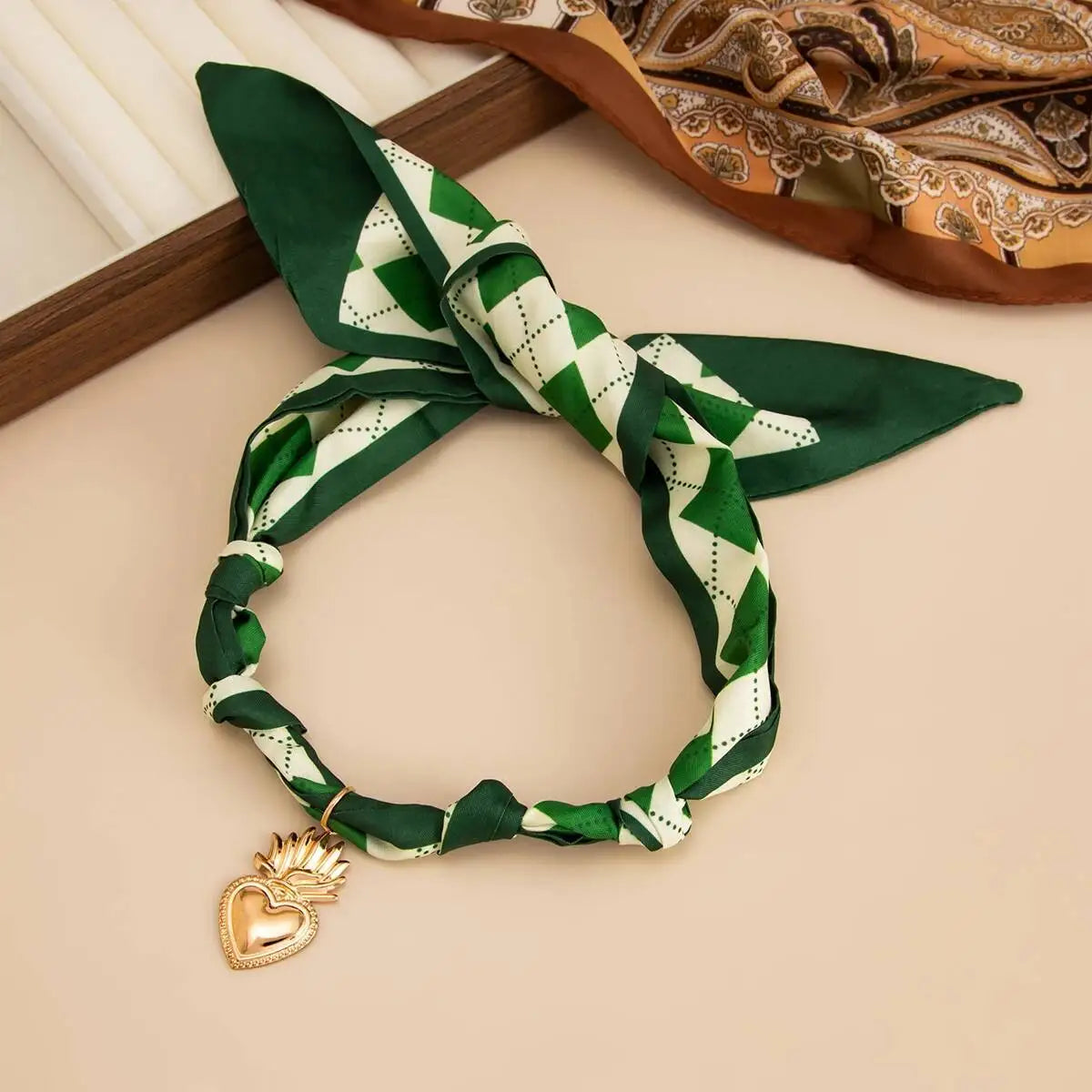 Green Heart Ribbon Necklace