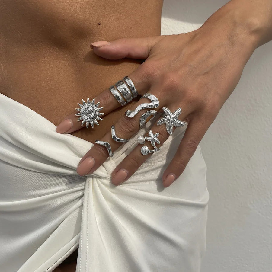 Sun & Starfish Ring Set