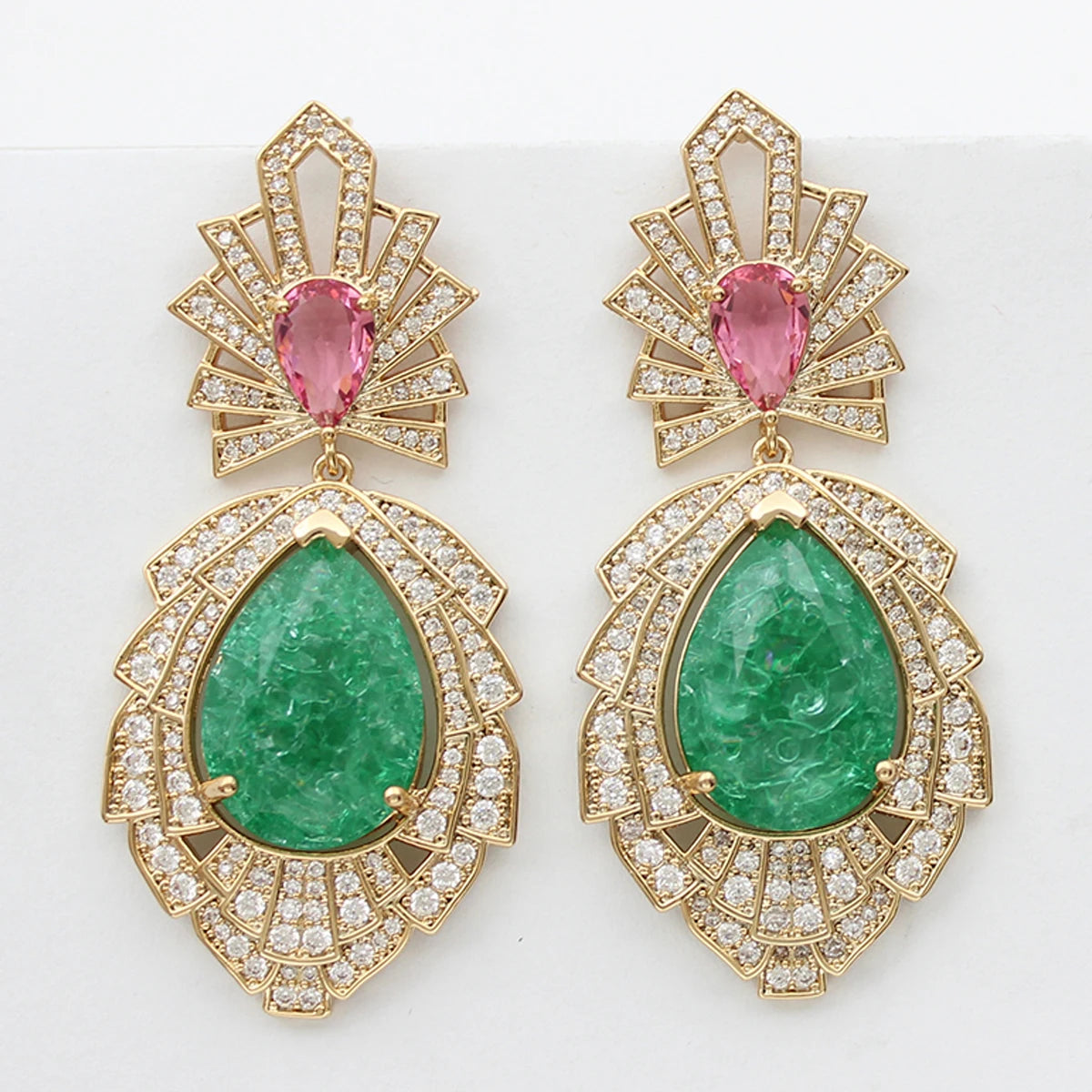 Colorful Purple Green Dangle Earrings for Women Luxury Jewelry Wedding Evening Party Big Drop Earrings Elegant Female Gift