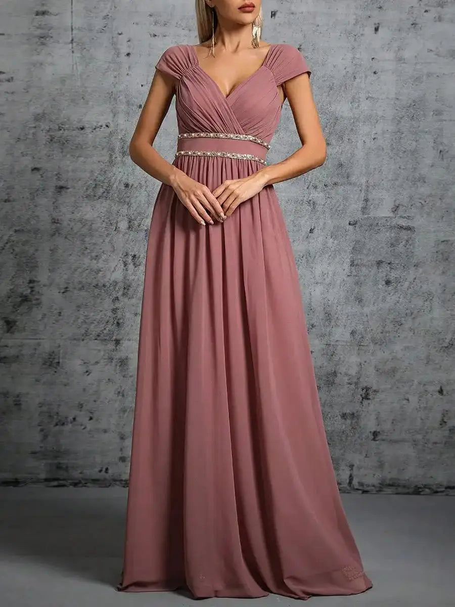 V-Neck Chiffon Party Maxi Dress