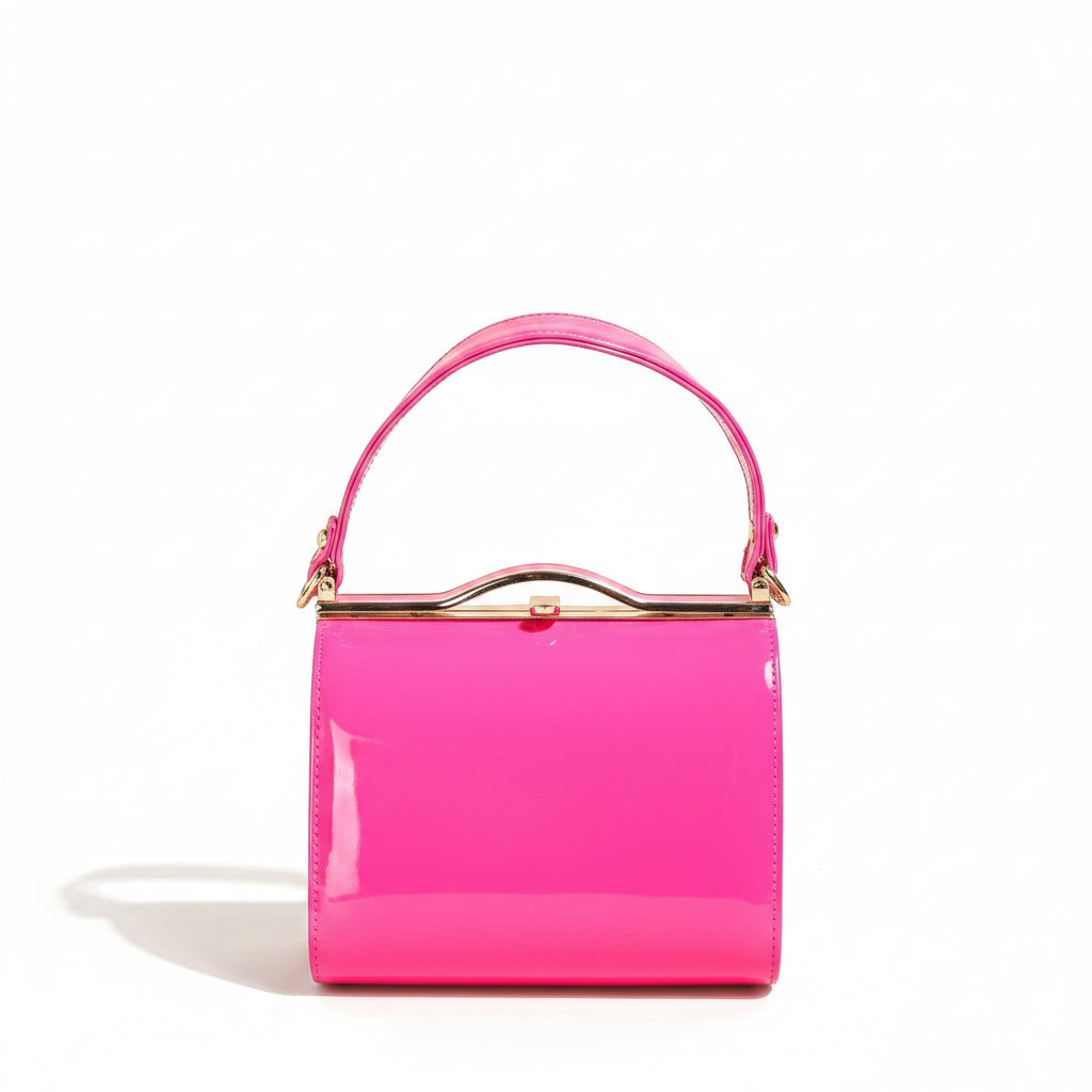 Highlight Cute Simple Patent Leather Pearlescent Leather Handheld Hard Shell Clip Dinner Bag