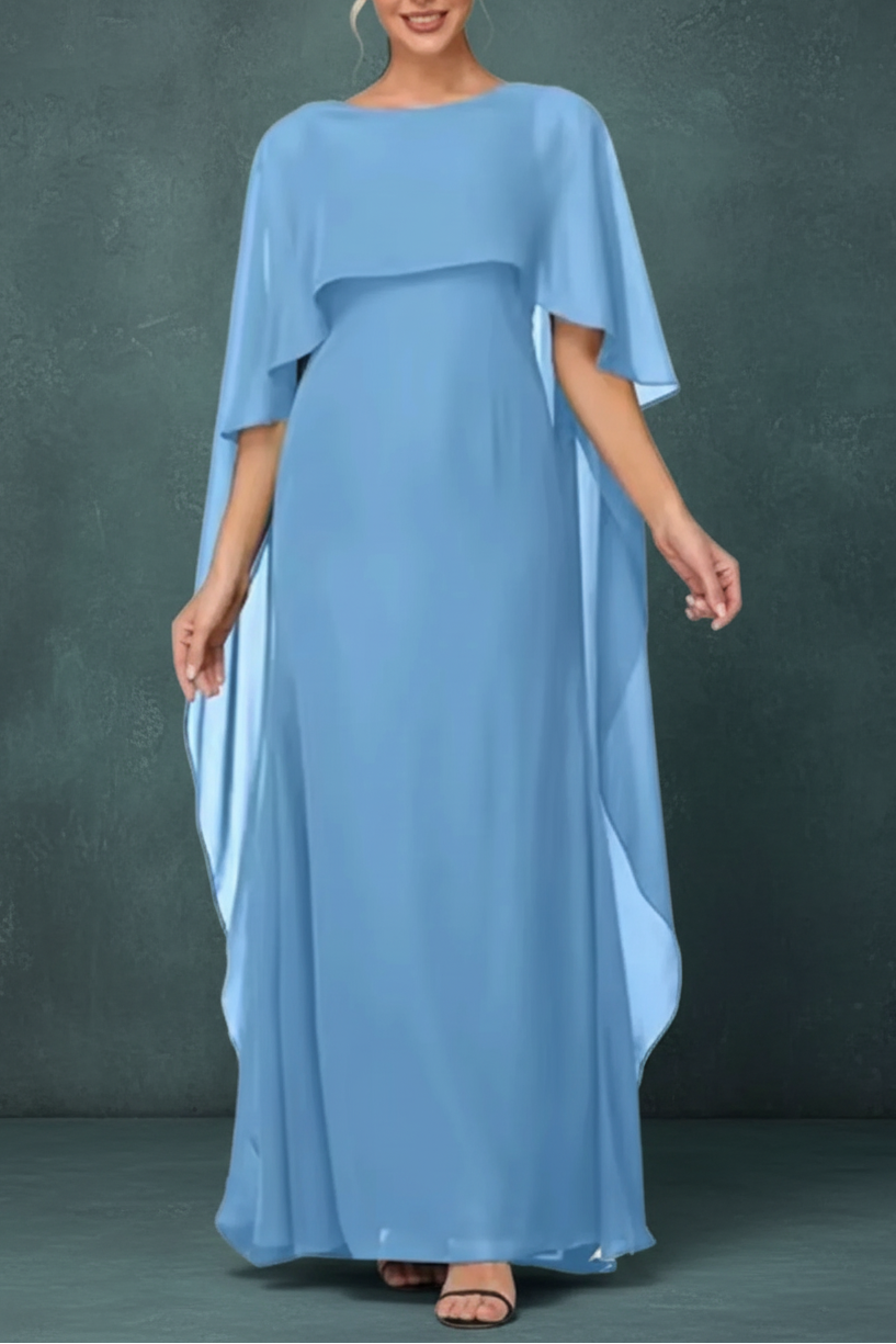 Women's Formal Dress Short Sleeves Scoop Neck Evening Dress Floor Length Chiffon Mother Of The Bride Dresses With Cap