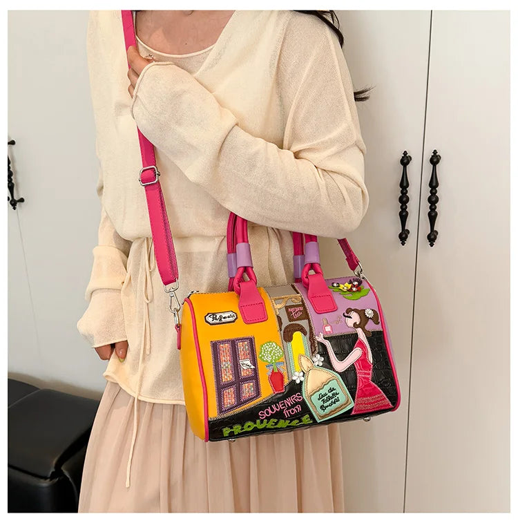 PU Personality Stylish Shoulder Bags Design Patchwork Zipper Bags