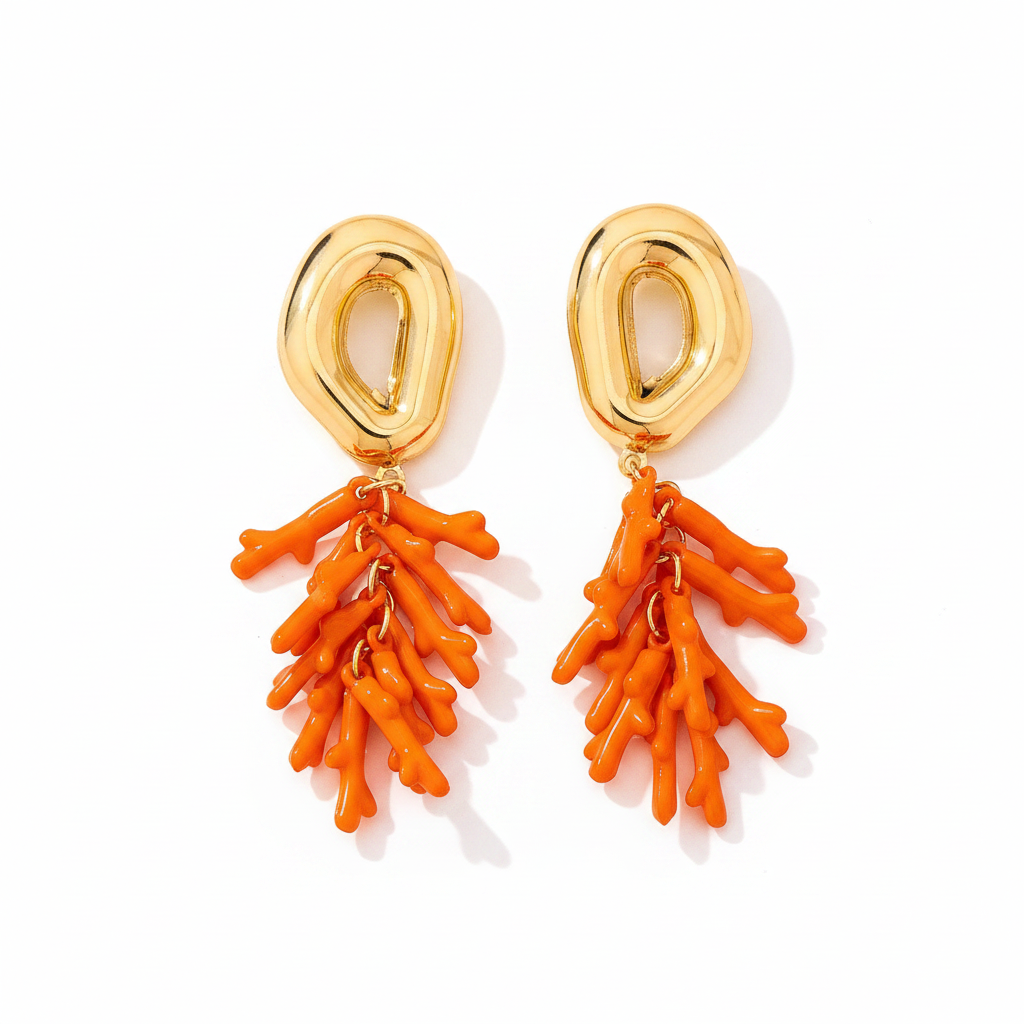 A Pair of Vertical Earrings with Ocean Vacation Elements