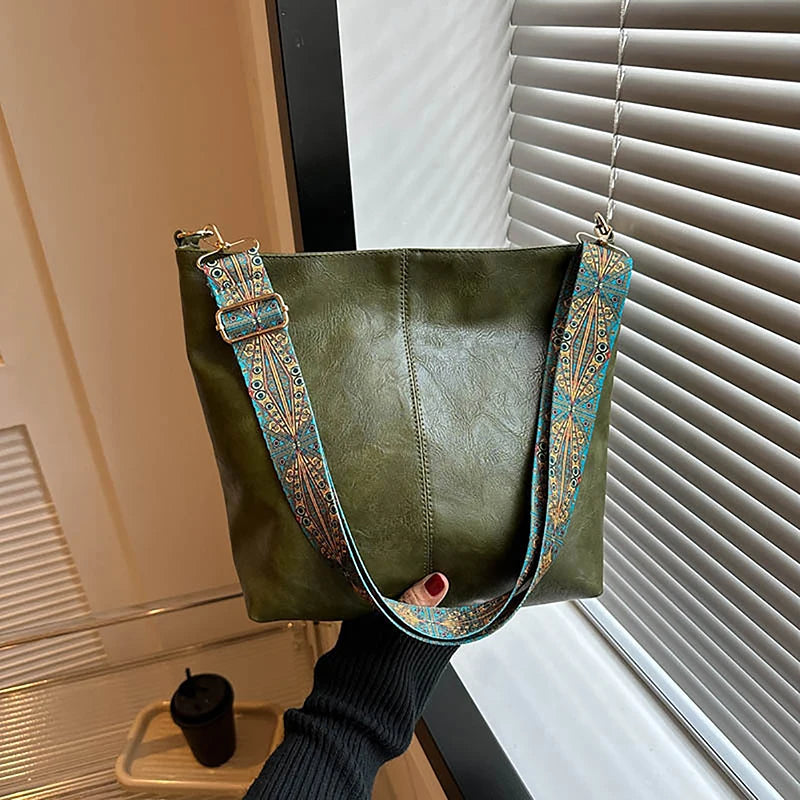 Wide Geometric Strap Shoulder Bag Large Capacity Crossbody Bags,Retro