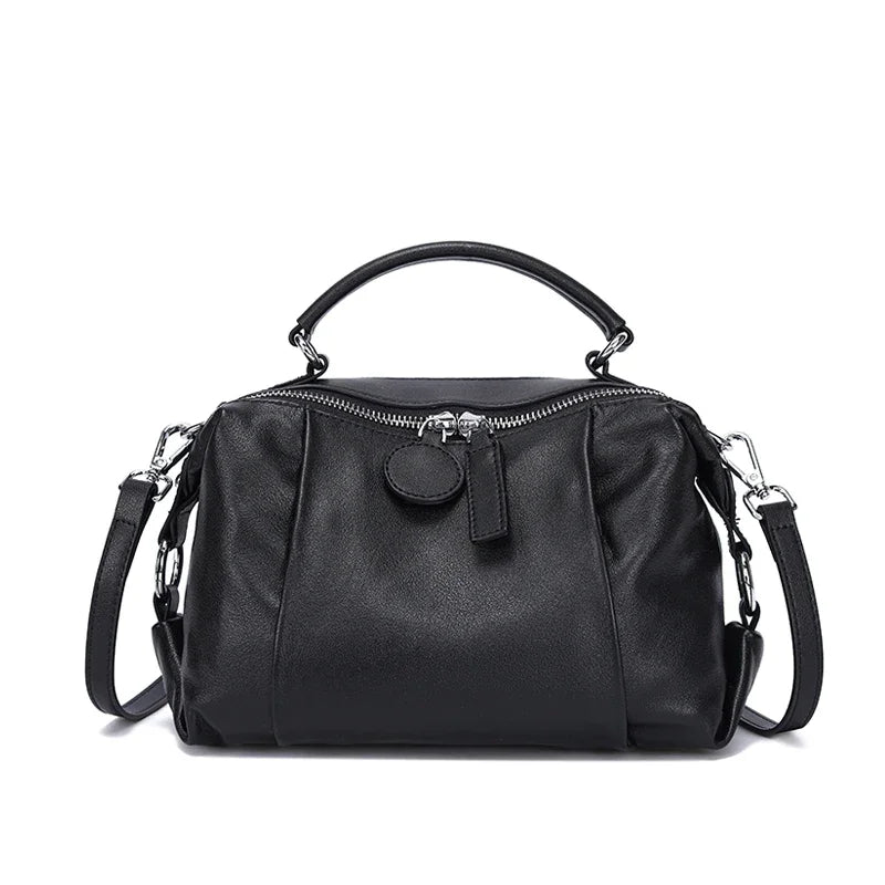 Genuine Cowhide Boston Crossbody Bag
