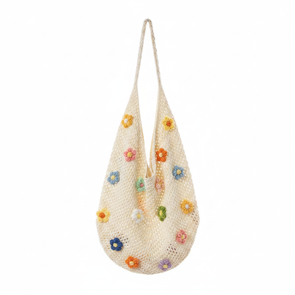 Lightweight woven shoulder bag for casual use.