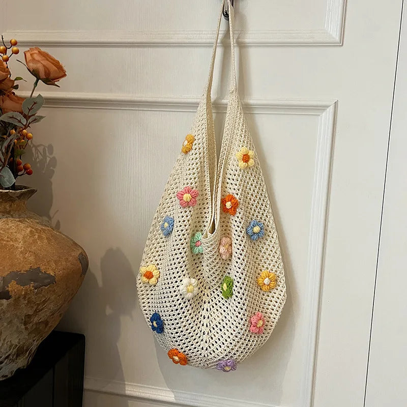 Lightweight woven shoulder bag for casual use.