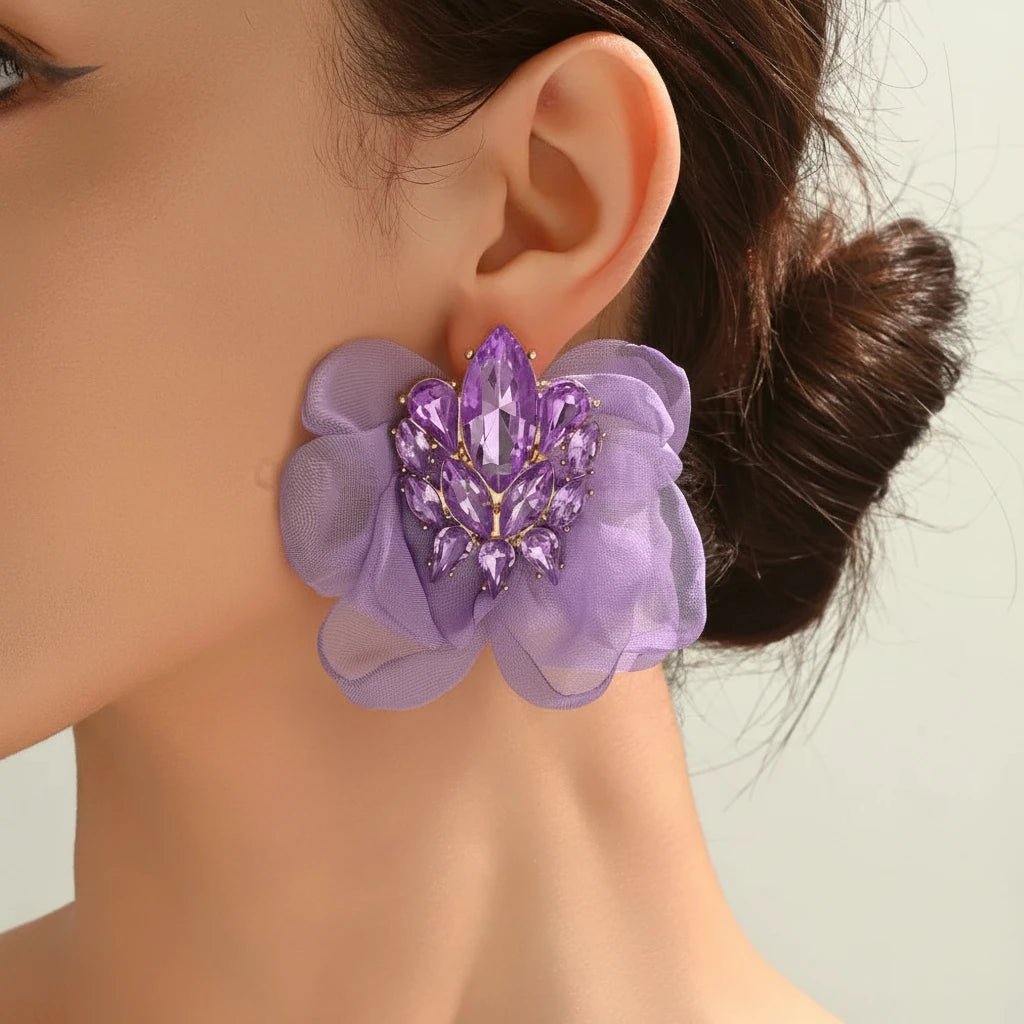 Exaggerated Bohemian Big Earrings Charming Elegant Ethnic Handmade Fabric