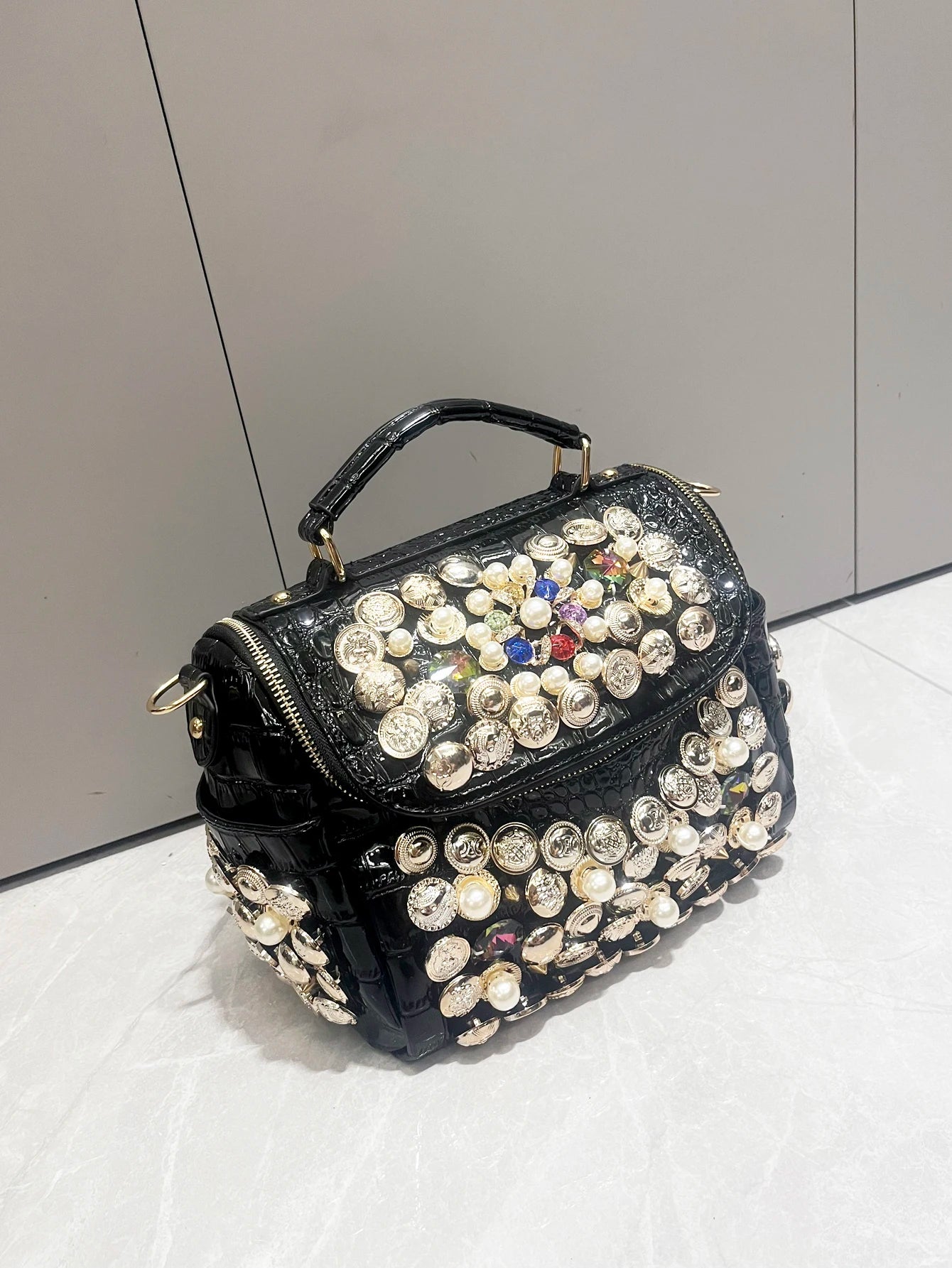 Luxury Black Handmade Bucket Shoulder Bag