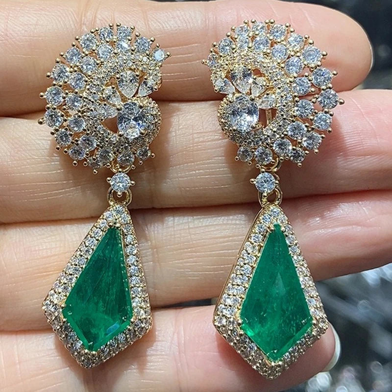 Colorful Purple Green Dangle Earrings for Women Luxury Jewelry Wedding Evening Party Big Drop Earrings Elegant Female Gift
