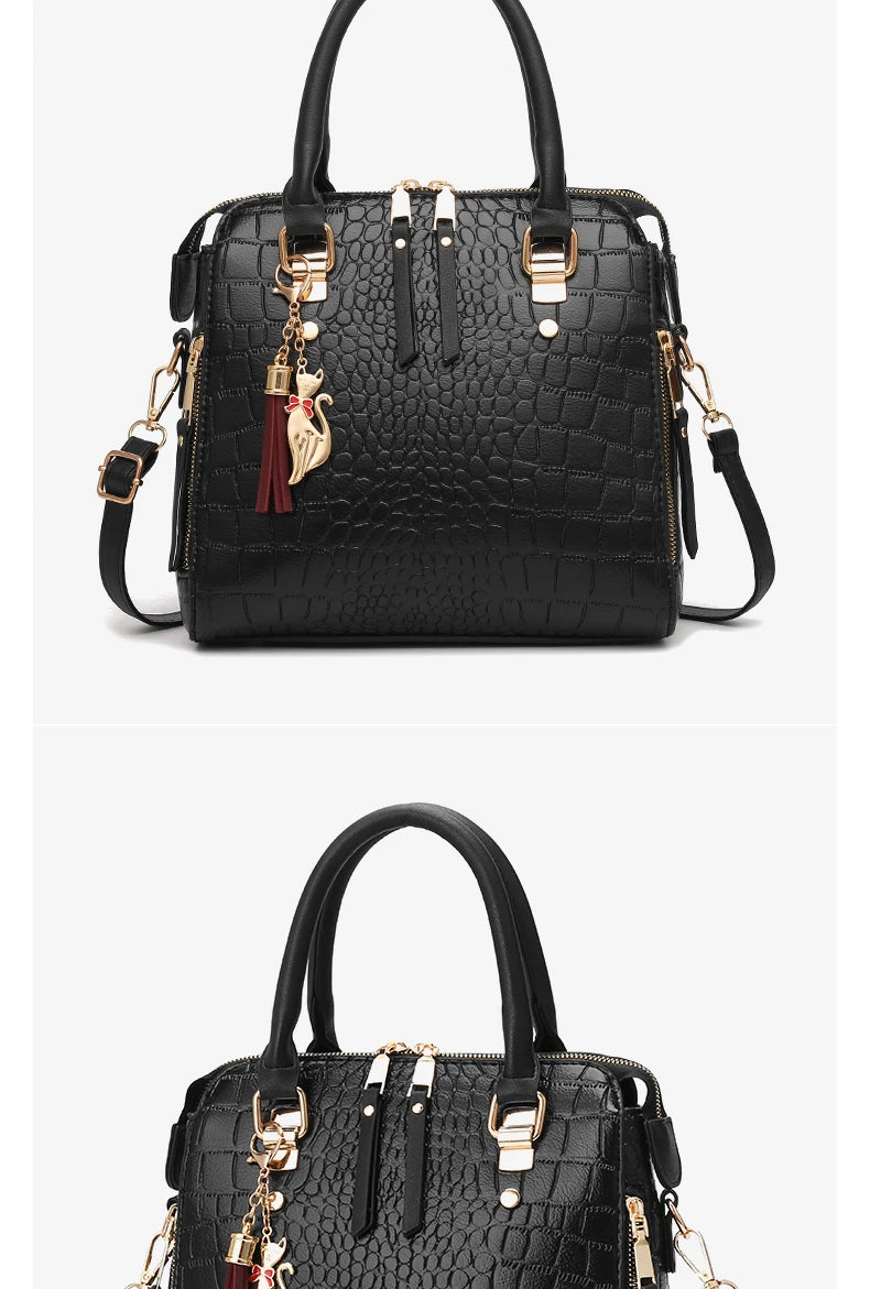 Crocodile Embossed Satchel Tote Bag