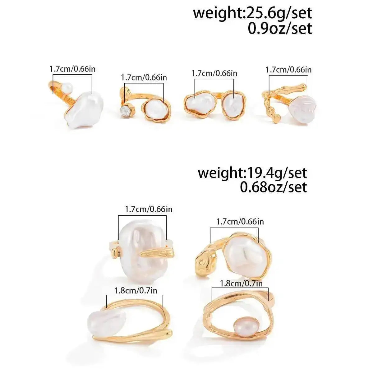 Baroque Imitation Pearl Open Rings Set Elegant Irregular Gold