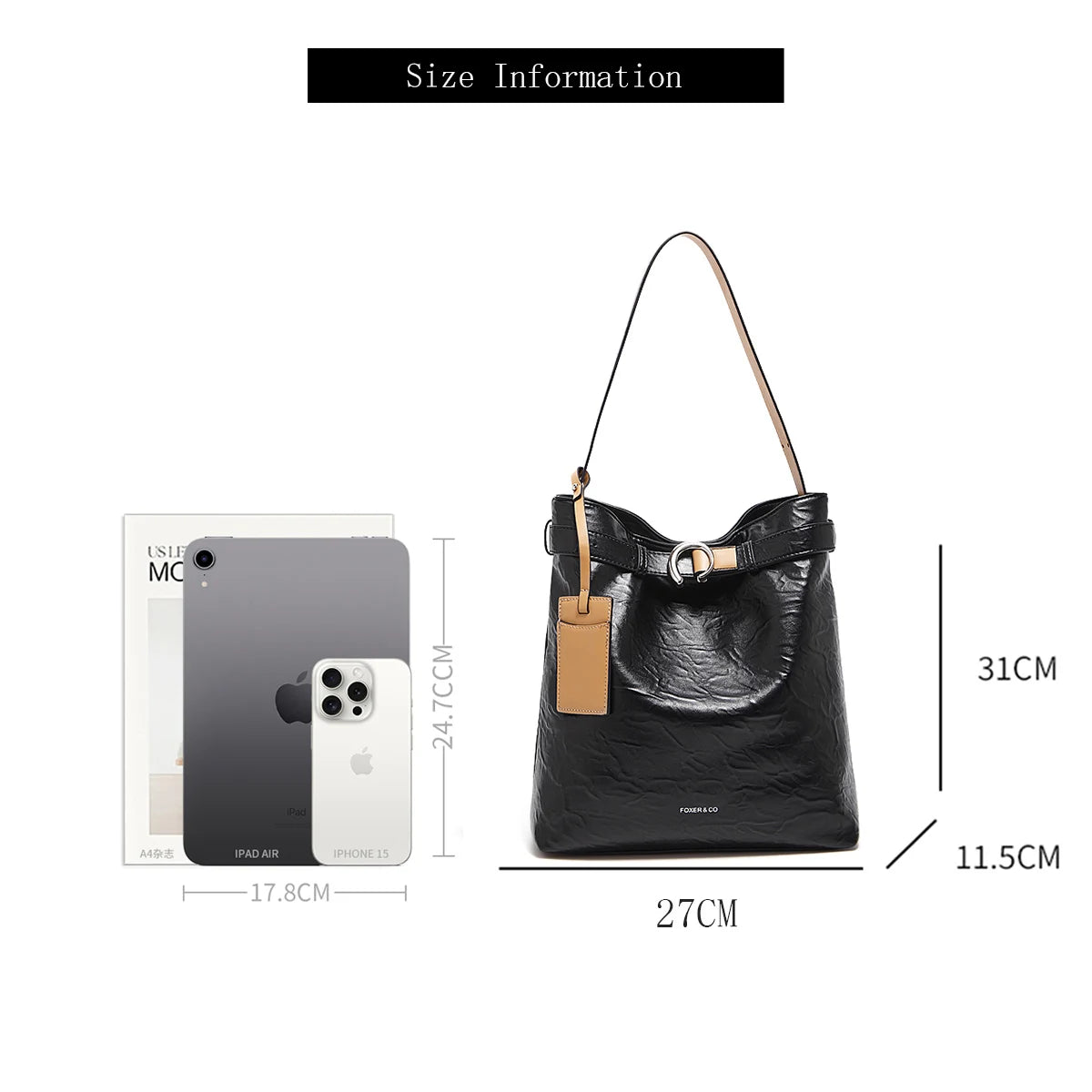 FOXER Women’s Vintage Leather Hobo Bag
