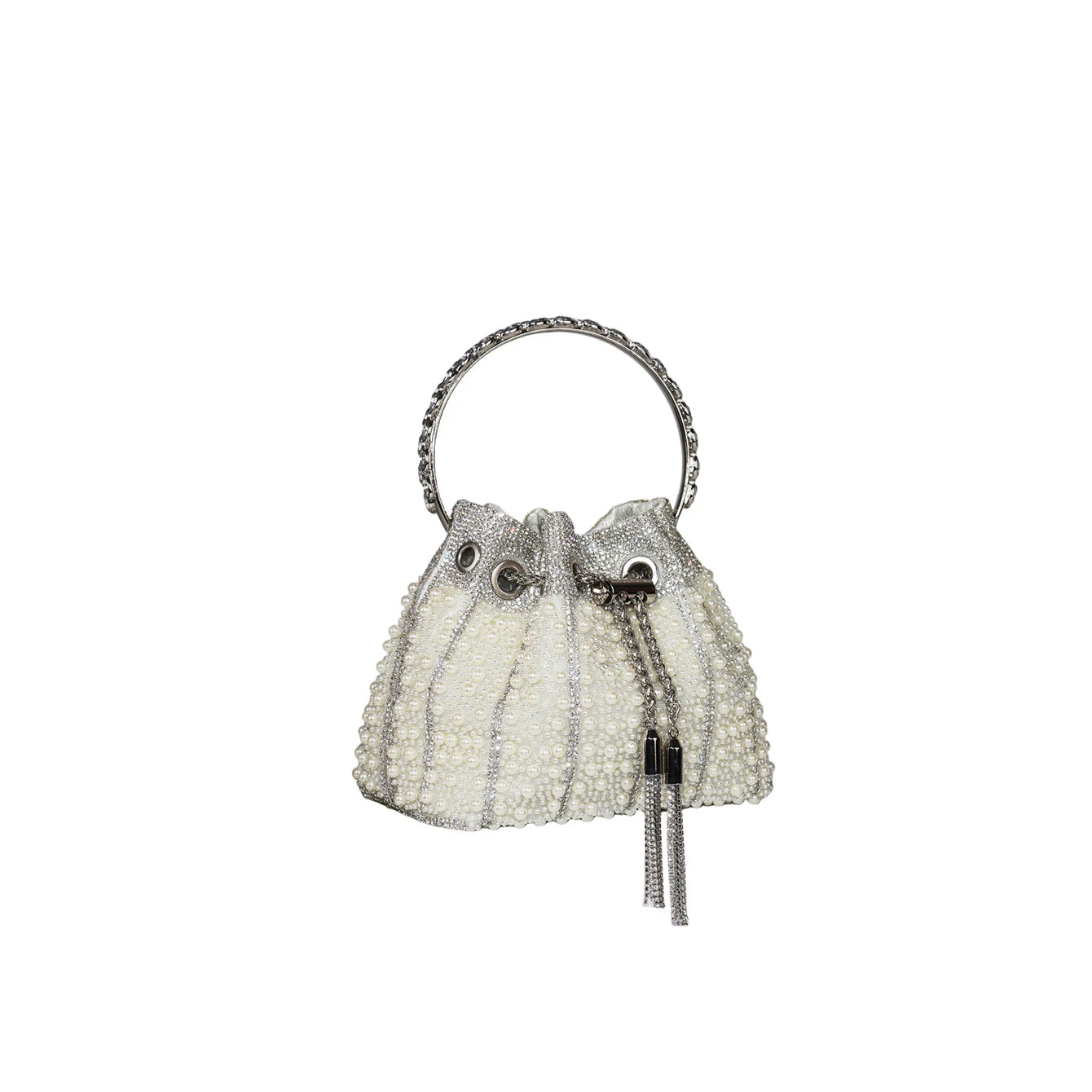 Multicolor Rhinestone Pearl Bucket Bag  luxury bags designers Ring Handle Drawstring Handle Evening Clutch For Wedding Party