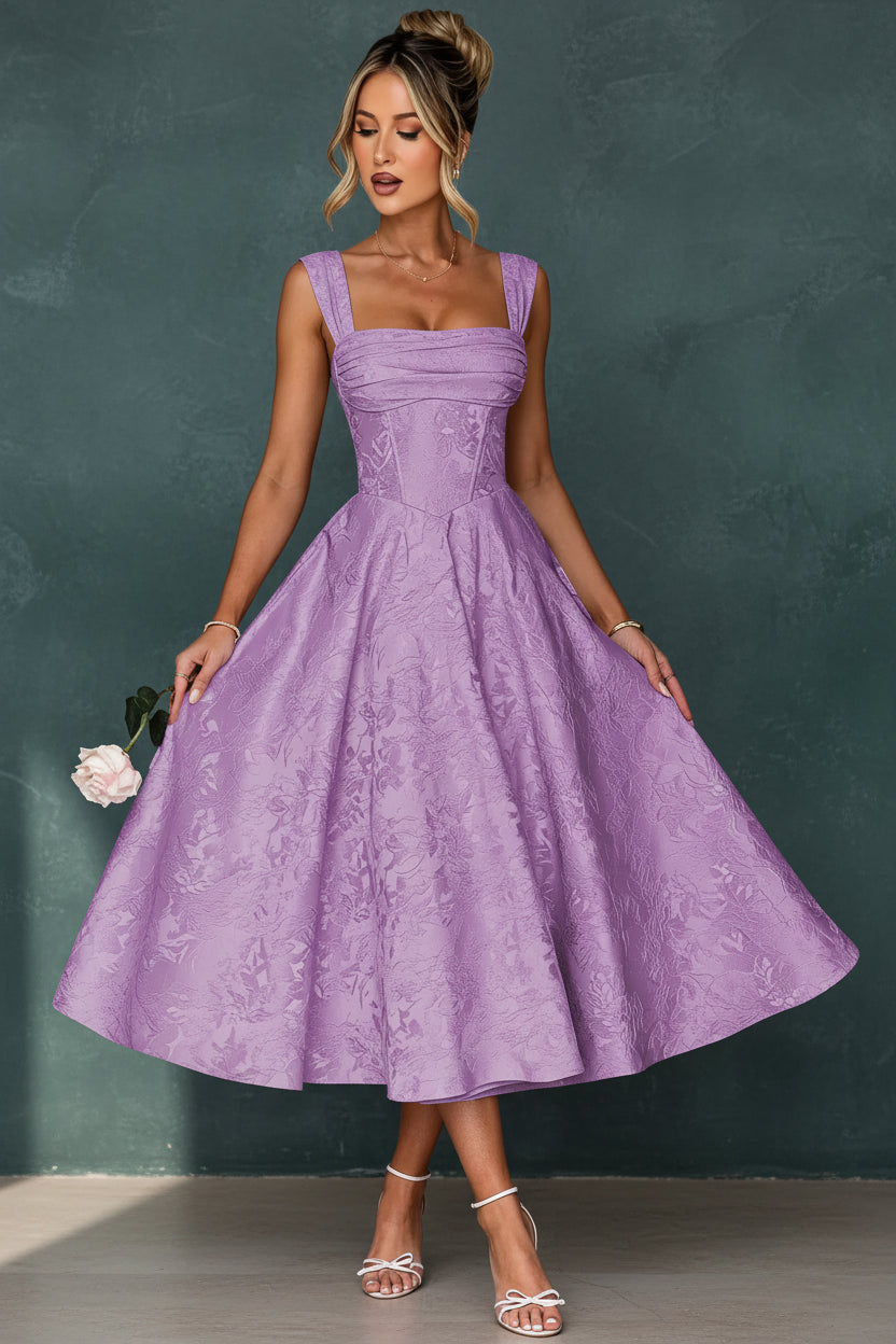 Cap Sleeve Jacquard Prom Dresses for Teens Floral Satin