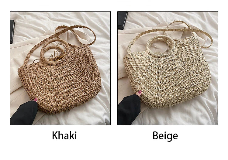 Handwoven Straw Beach Tote Bag
