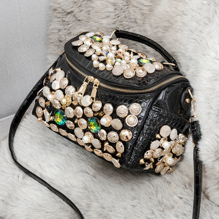 Luxury Black Handmade Bucket Shoulder Bag