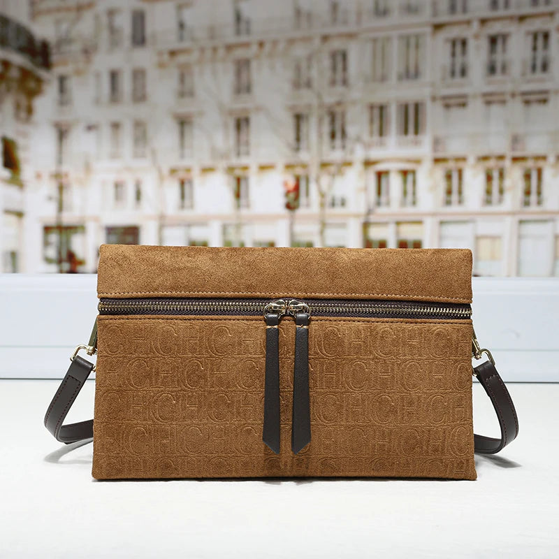 Suede Shoulder Bag Embossed Crossbody Clutch Luxury Designer Handbag