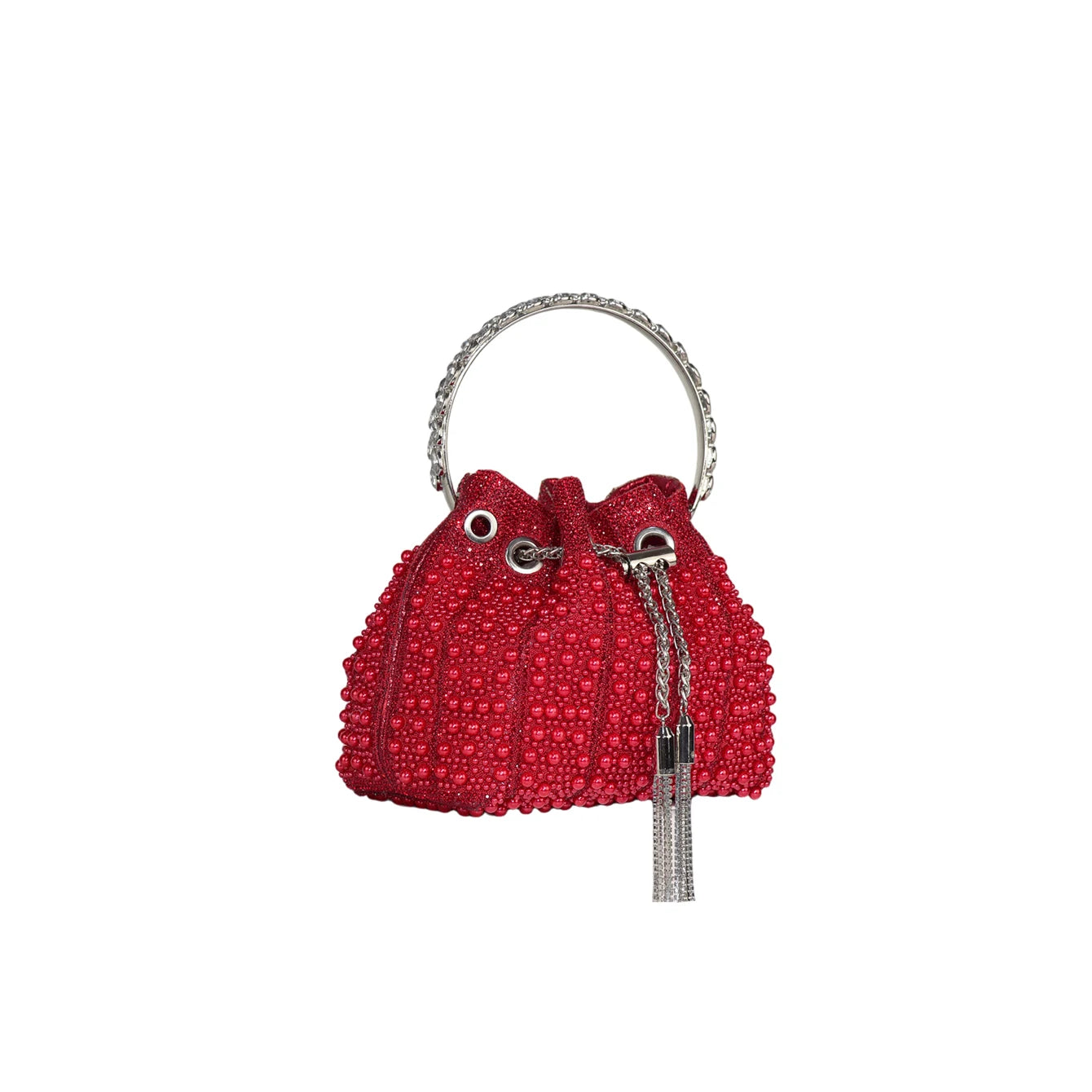 Multicolor Rhinestone Pearl Bucket Bag  luxury bags designers Ring Handle Drawstring Handle Evening Clutch For Wedding Party