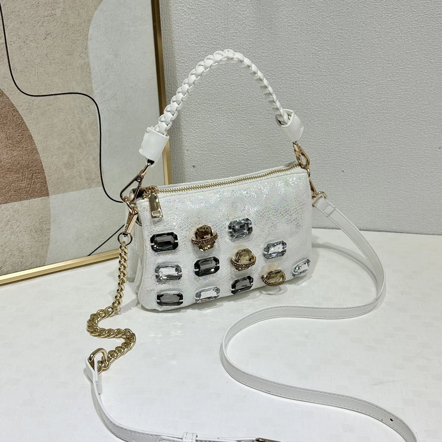 Diamond Leather Crossbody Shoulder Bag