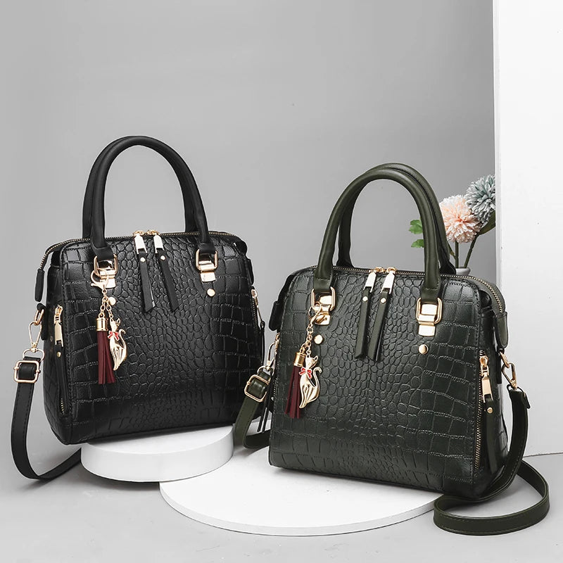 Crocodile Embossed Satchel Tote Bag