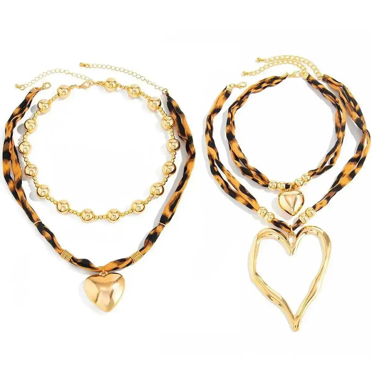 Leopard Heart Pendant Necklace Set