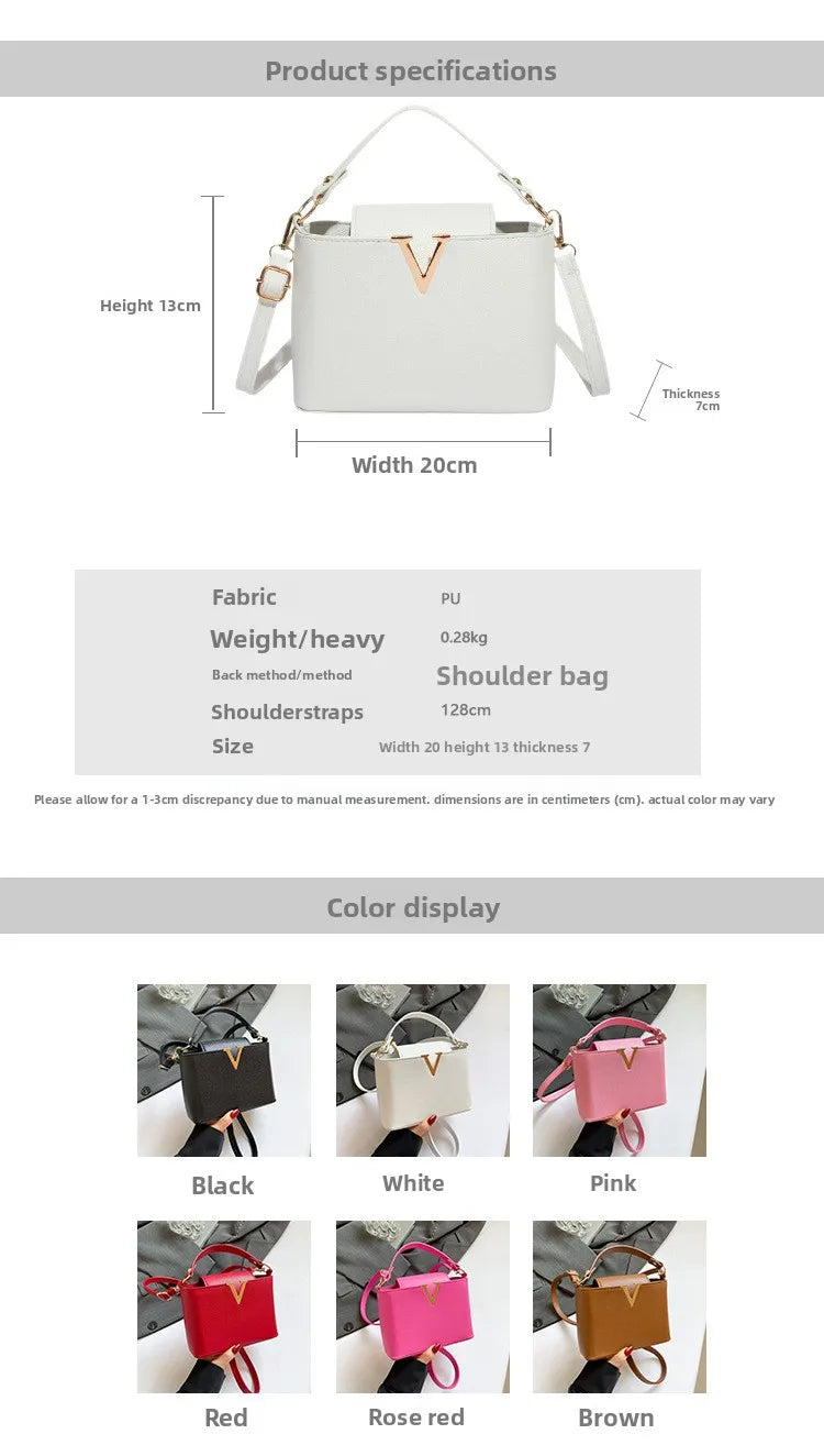 V-Shaped PU Leather Bucket Bag