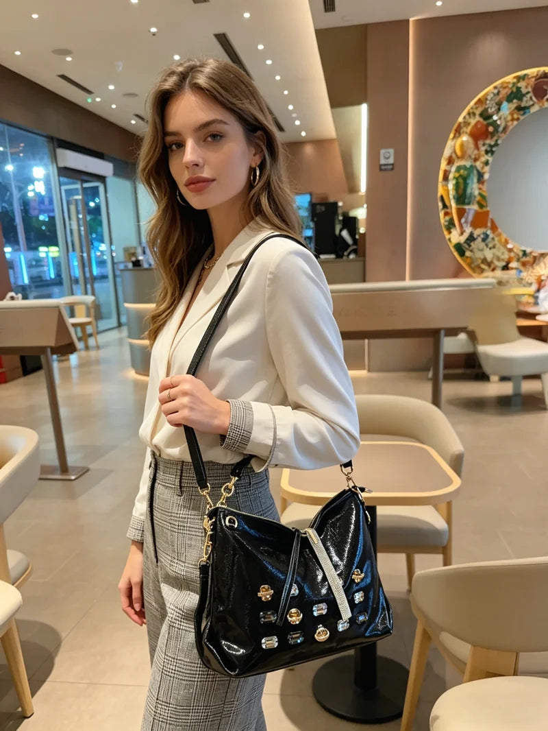 Diamond Genuine Leather Tote Bag for Women
