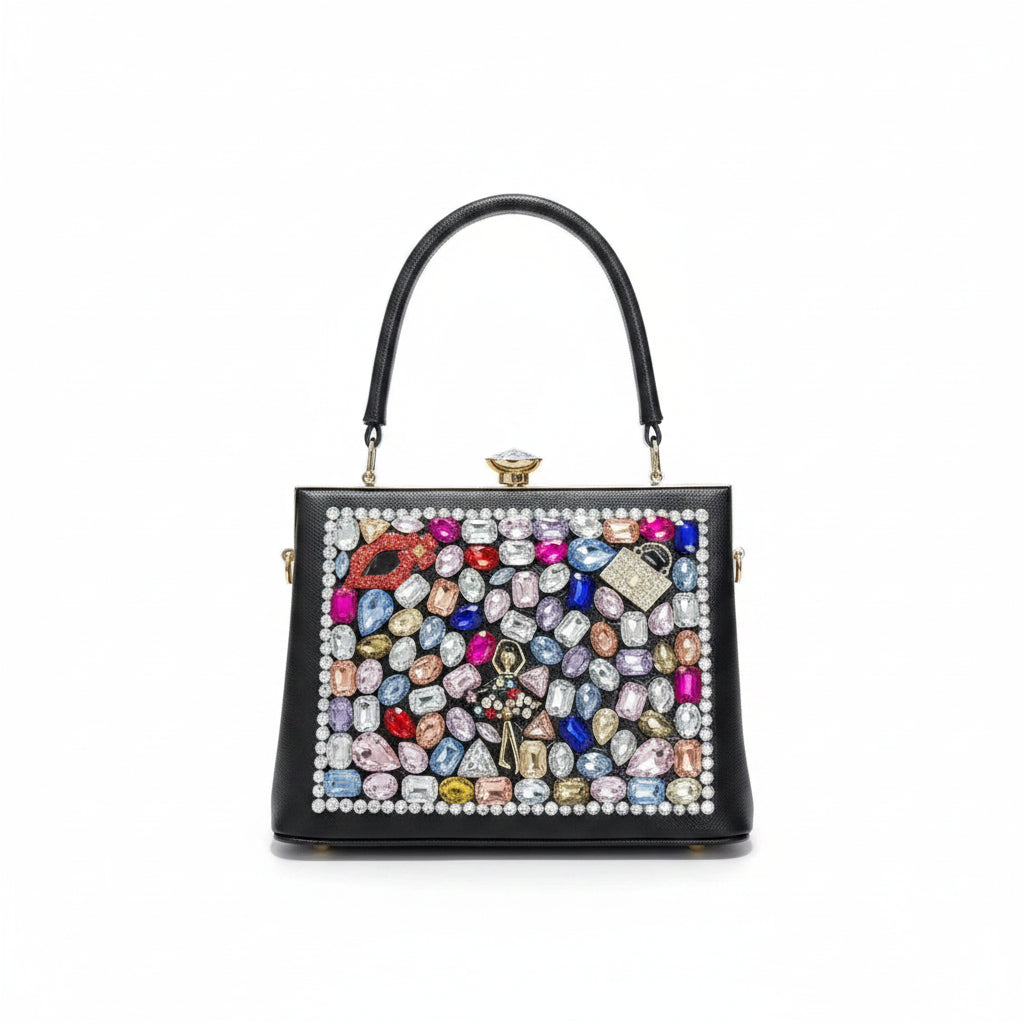 Diamond Embellished Vegan Leather Crossbody Handbag