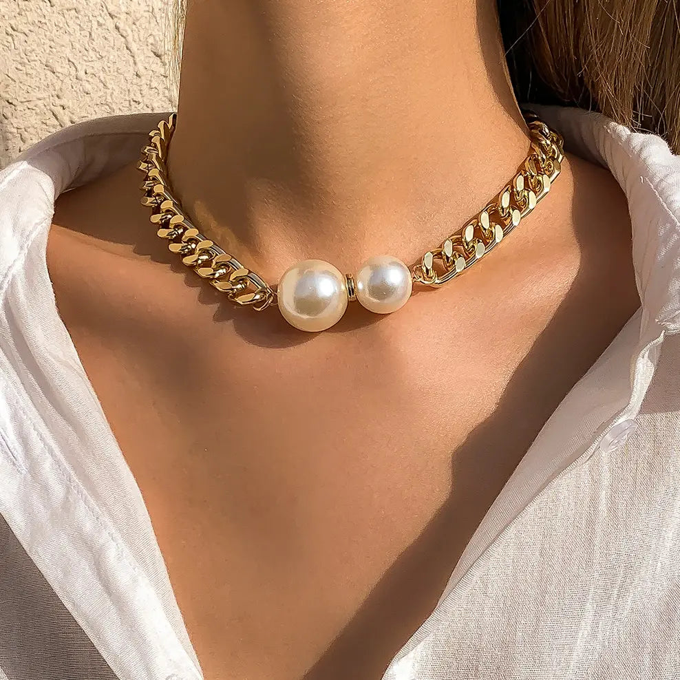 Vintage Pearl Cuban Chain Necklace