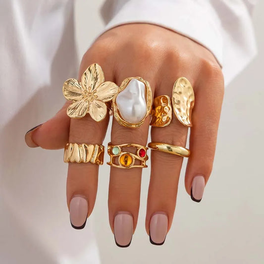 Pearl Flower Ring Set