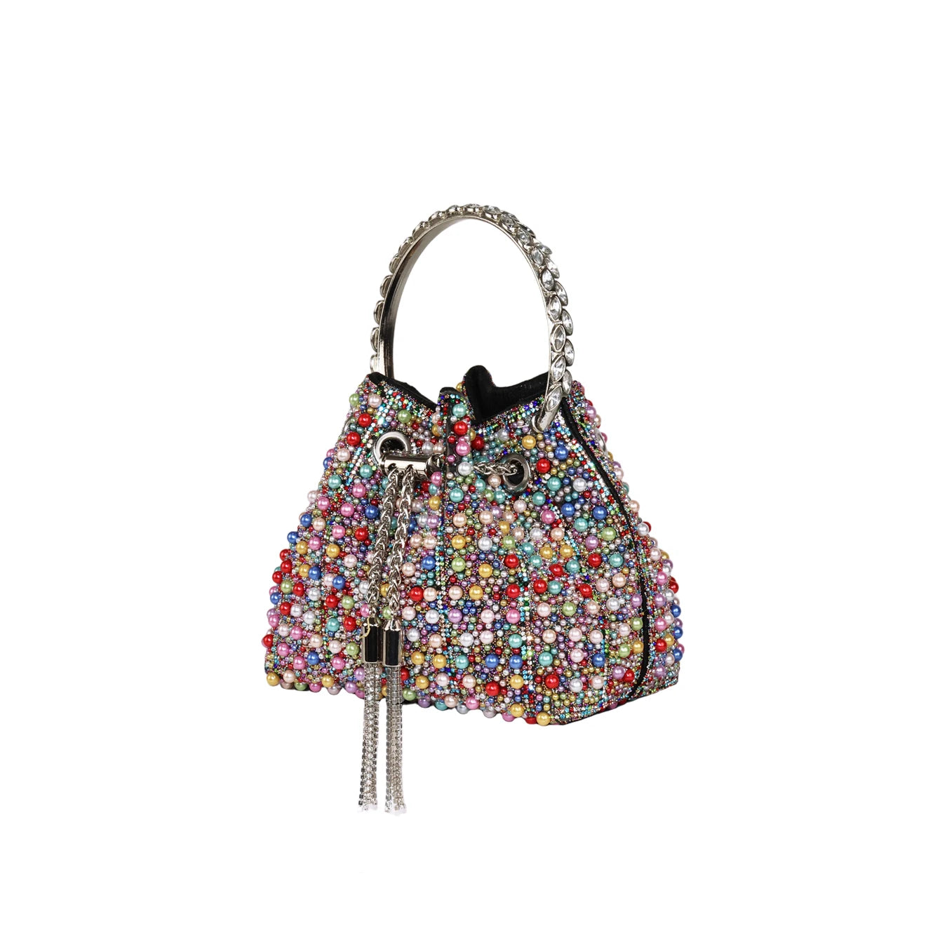 Multicolor Rhinestone Pearl Bucket Bag  luxury bags designers Ring Handle Drawstring Handle Evening Clutch For Wedding Party