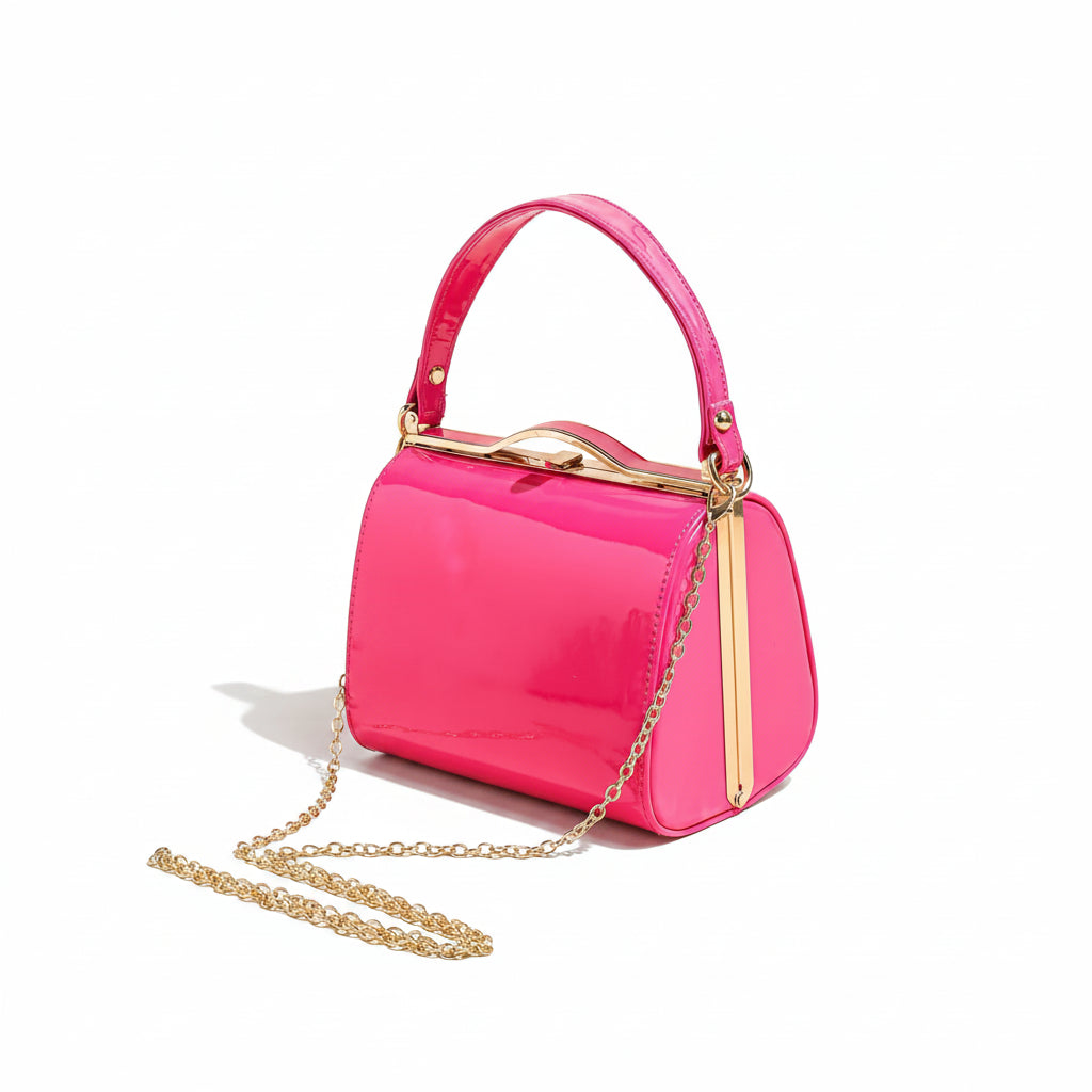 Highlight Cute Simple Patent Leather Pearlescent Leather Handheld Hard Shell Clip Dinner Bag